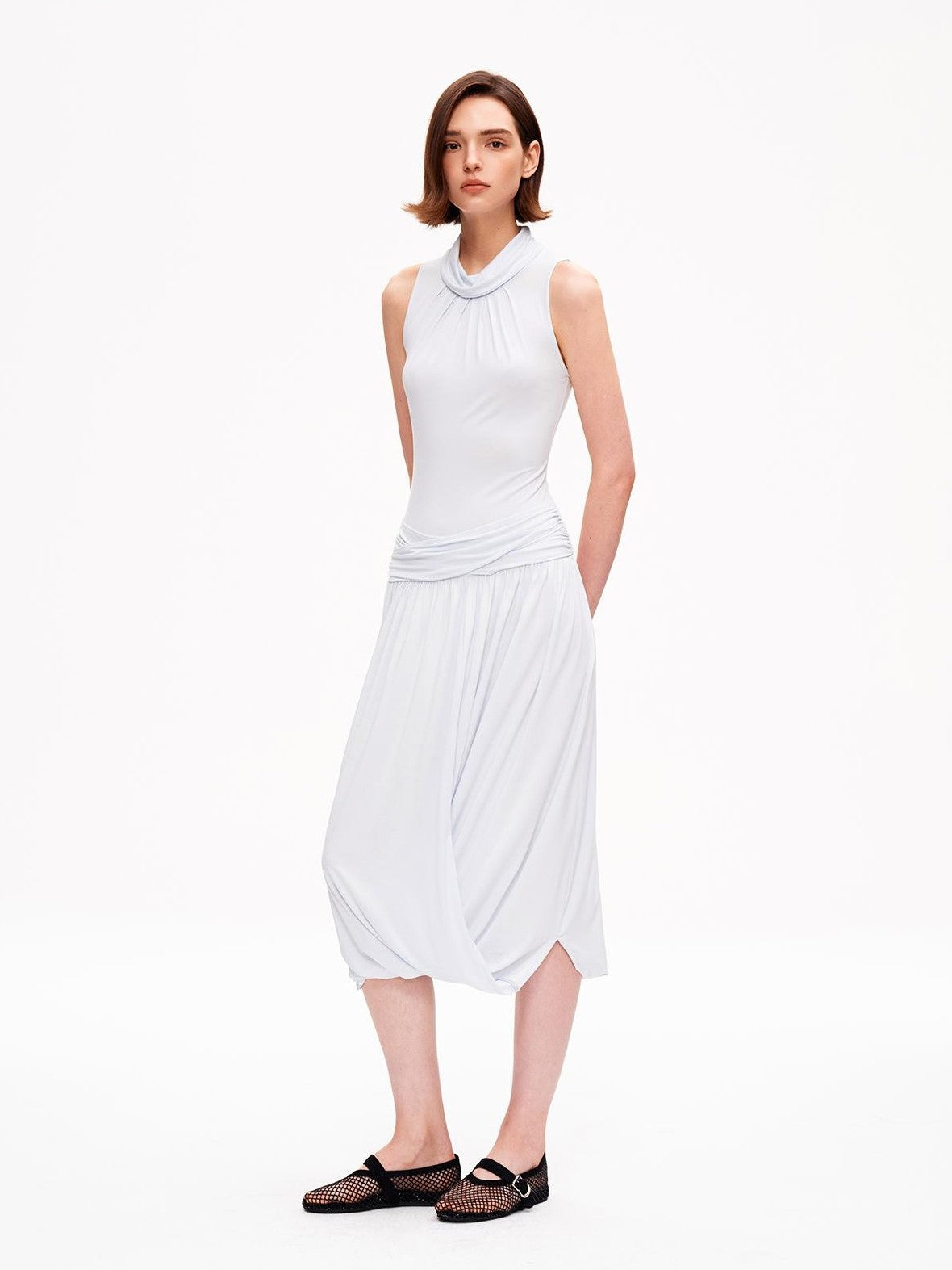 STRIKE A POSE Textured Sleeveless Mock Neck Fitted Waist Women&
