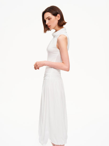STRIKE A POSE Textured Sleeveless Mock Neck Fitted Waist Women&