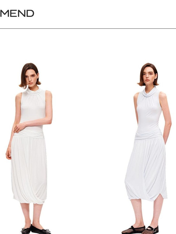 STRIKE A POSE Textured Sleeveless Mock Neck Fitted Waist Women&
