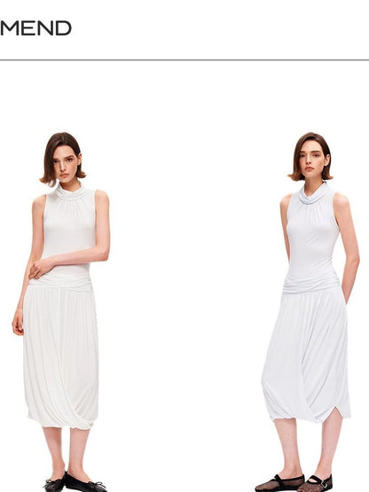 STRIKE A POSE Textured Sleeveless Mock Neck Fitted Waist Women&
