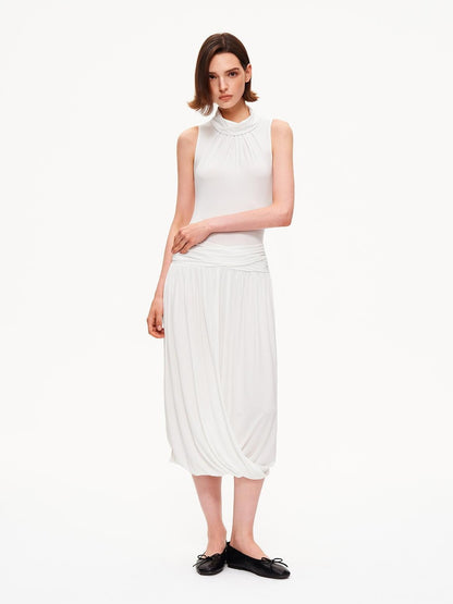 STRIKE A POSE Textured Sleeveless Mock Neck Fitted Waist Women&