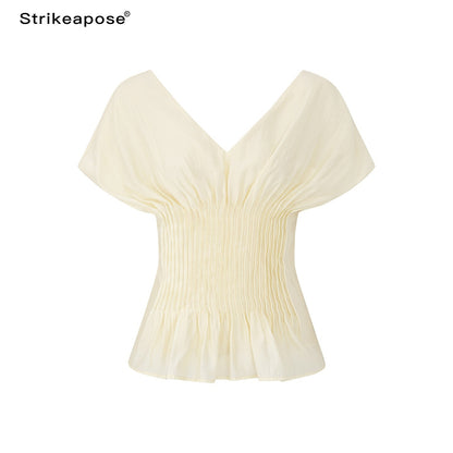 STRIKE_A_POSE_Textured_V-neck_Waist_Tuck_3d_Tailored_Women&
