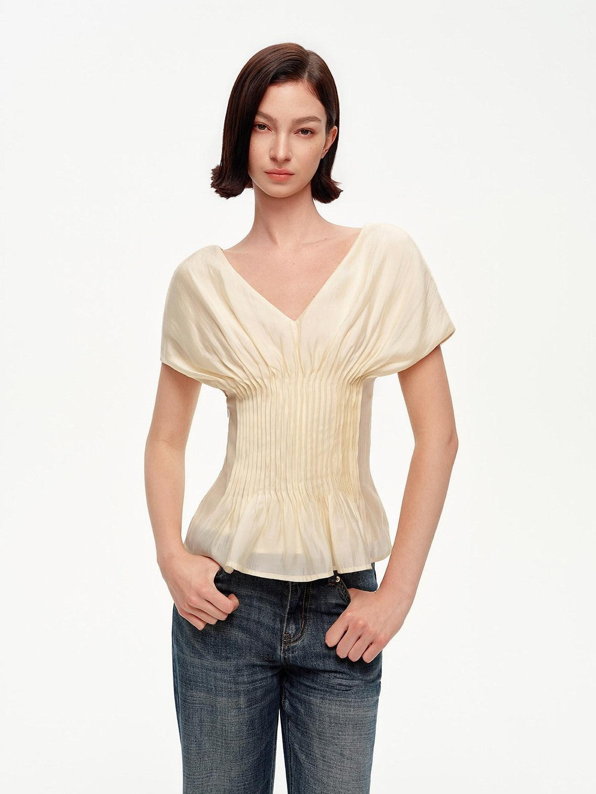 STRIKE A POSE Textured V-neck Waist Tuck 3d Tailored Women&