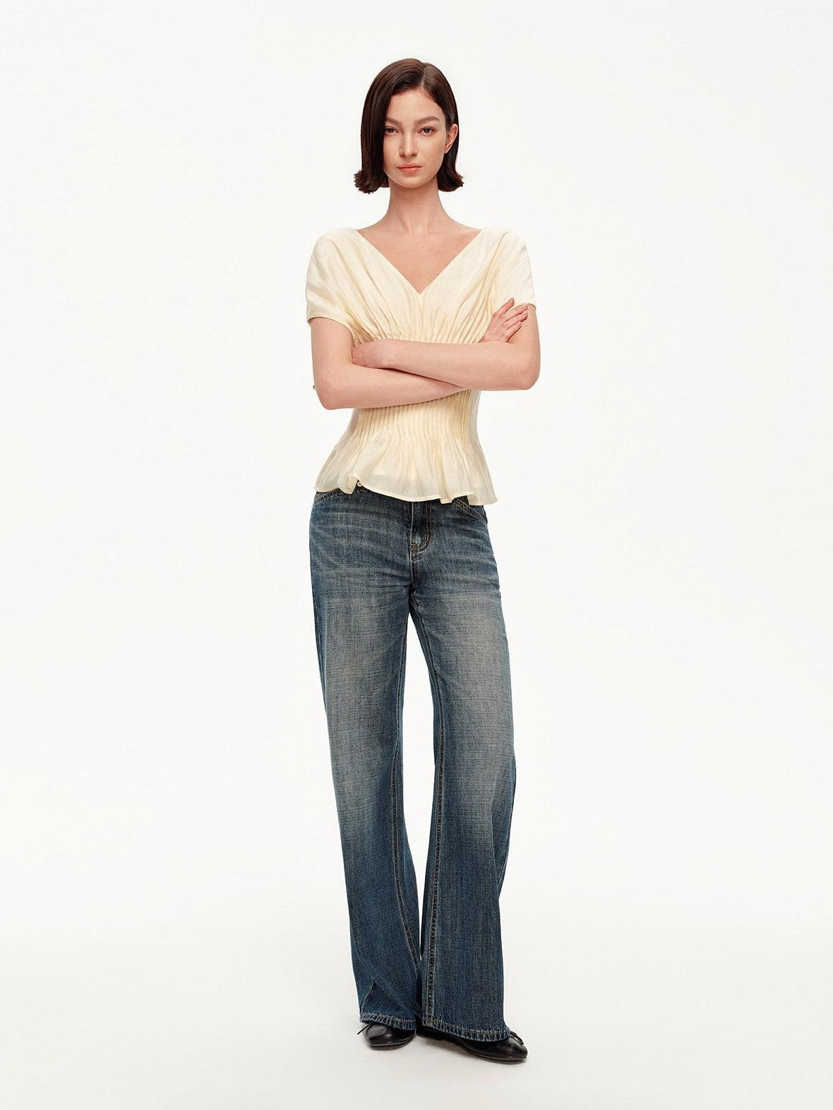 STRIKE A POSE Textured V-neck Waist Tuck 3d Tailored Women&
