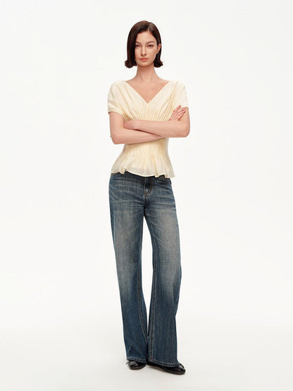 STRIKE A POSE Textured V-neck Waist Tuck 3d Tailored Women&