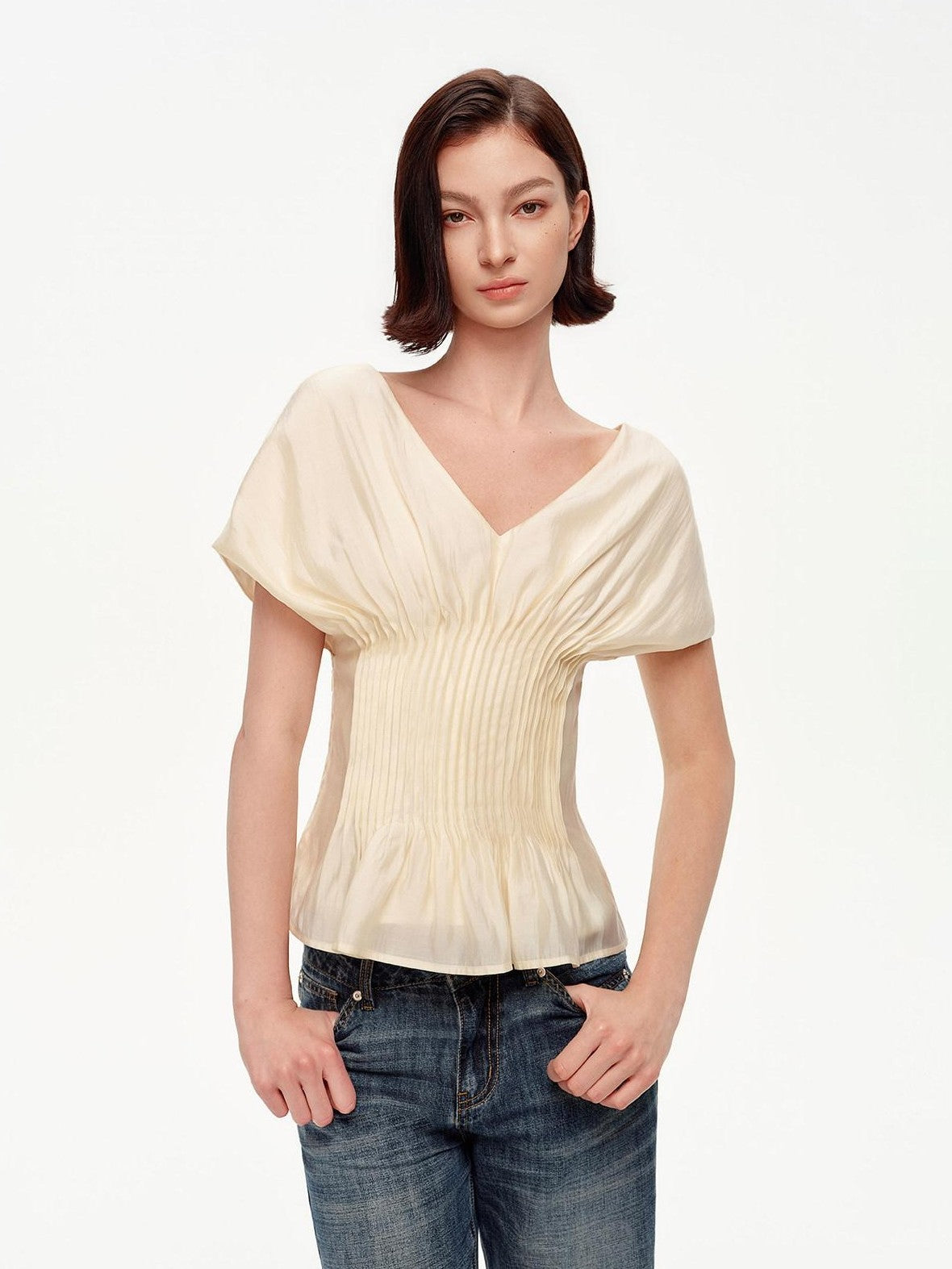 STRIKE A POSE Textured V-neck Waist Tuck 3d Tailored Women&