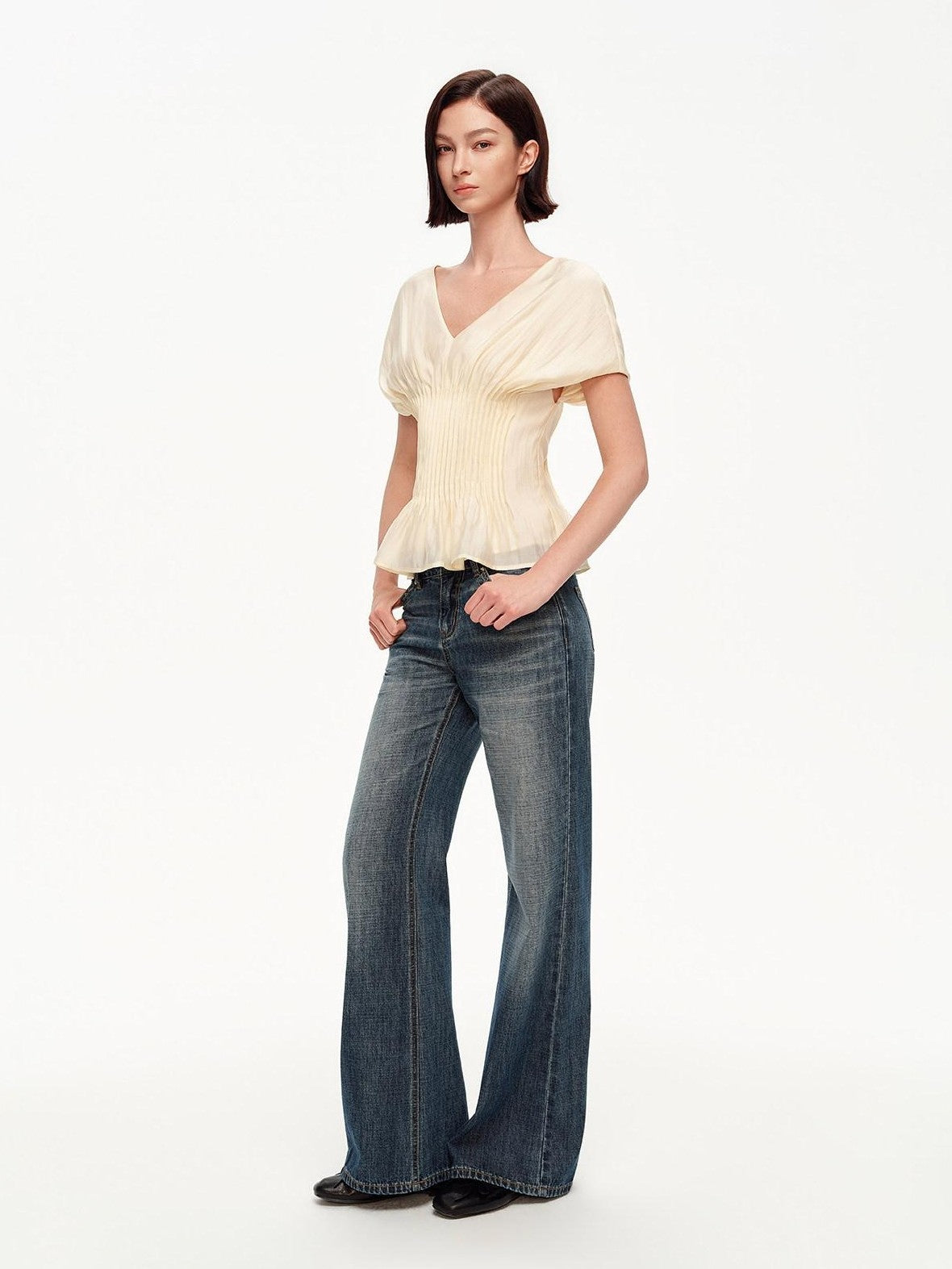 STRIKE A POSE Textured V-neck Waist Tuck 3d Tailored Women&