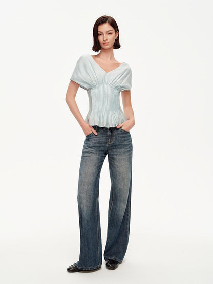 STRIKE A POSE Textured V-neck Waist Tuck 3d Tailored Women&