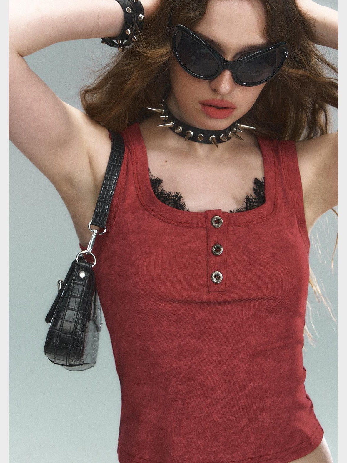 STRIKE A POSE Thorn Rose Foil Print Dark Pattern Lace Splice Women&