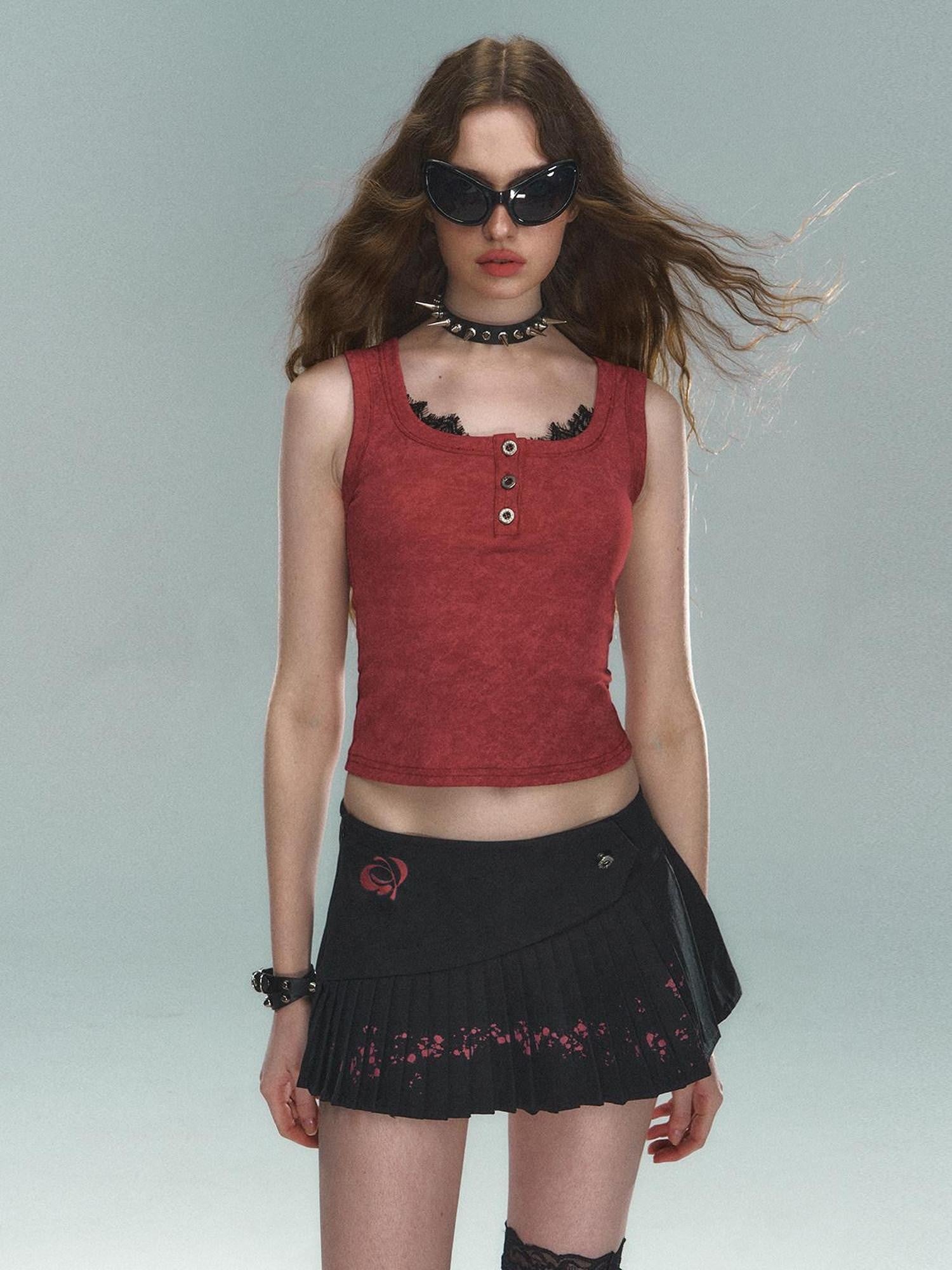 STRIKE A POSE Thorn Rose Foil Print Dark Pattern Lace Splice Women&