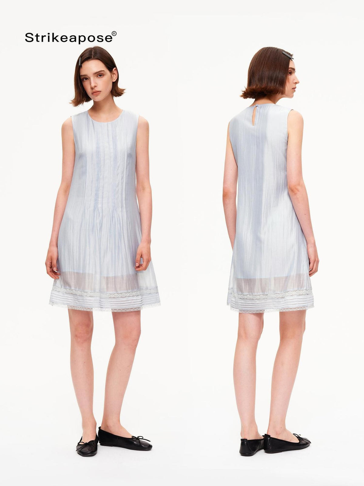 STRIKE A POSE Tuck Pleat Double Layer Aline Sleeveless Women&