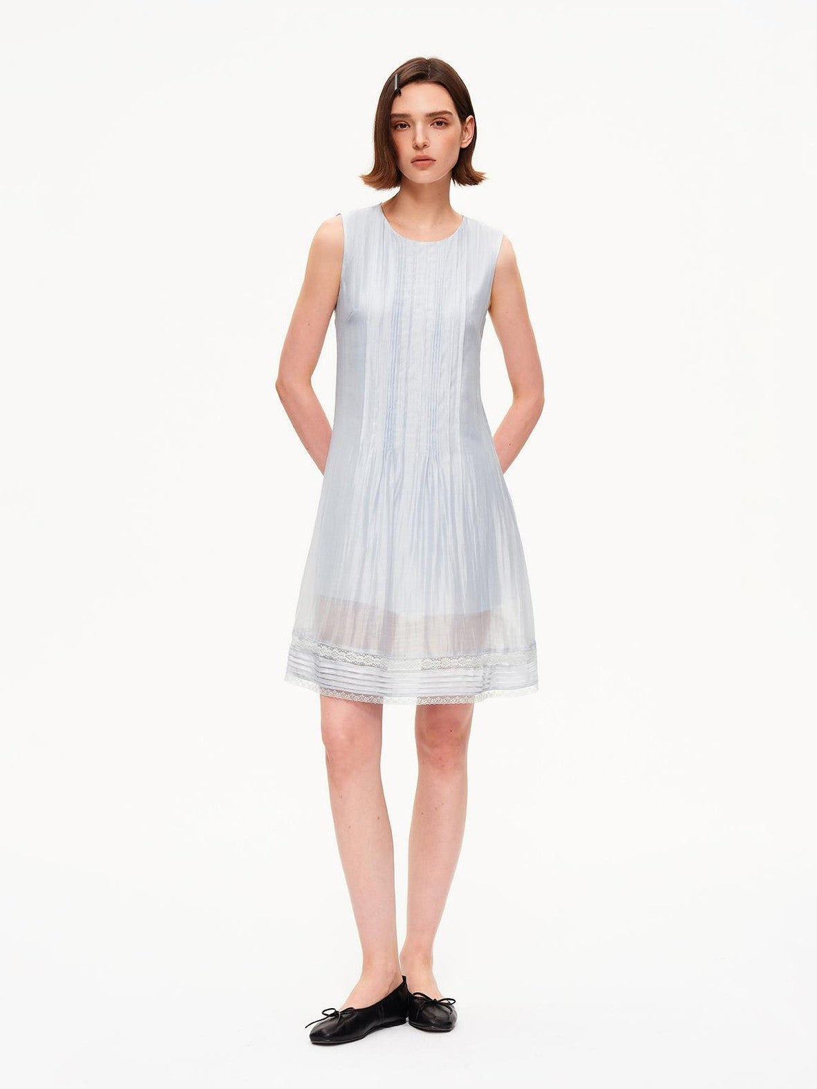 STRIKE A POSE Tuck Pleat Double Layer Aline Sleeveless Women&