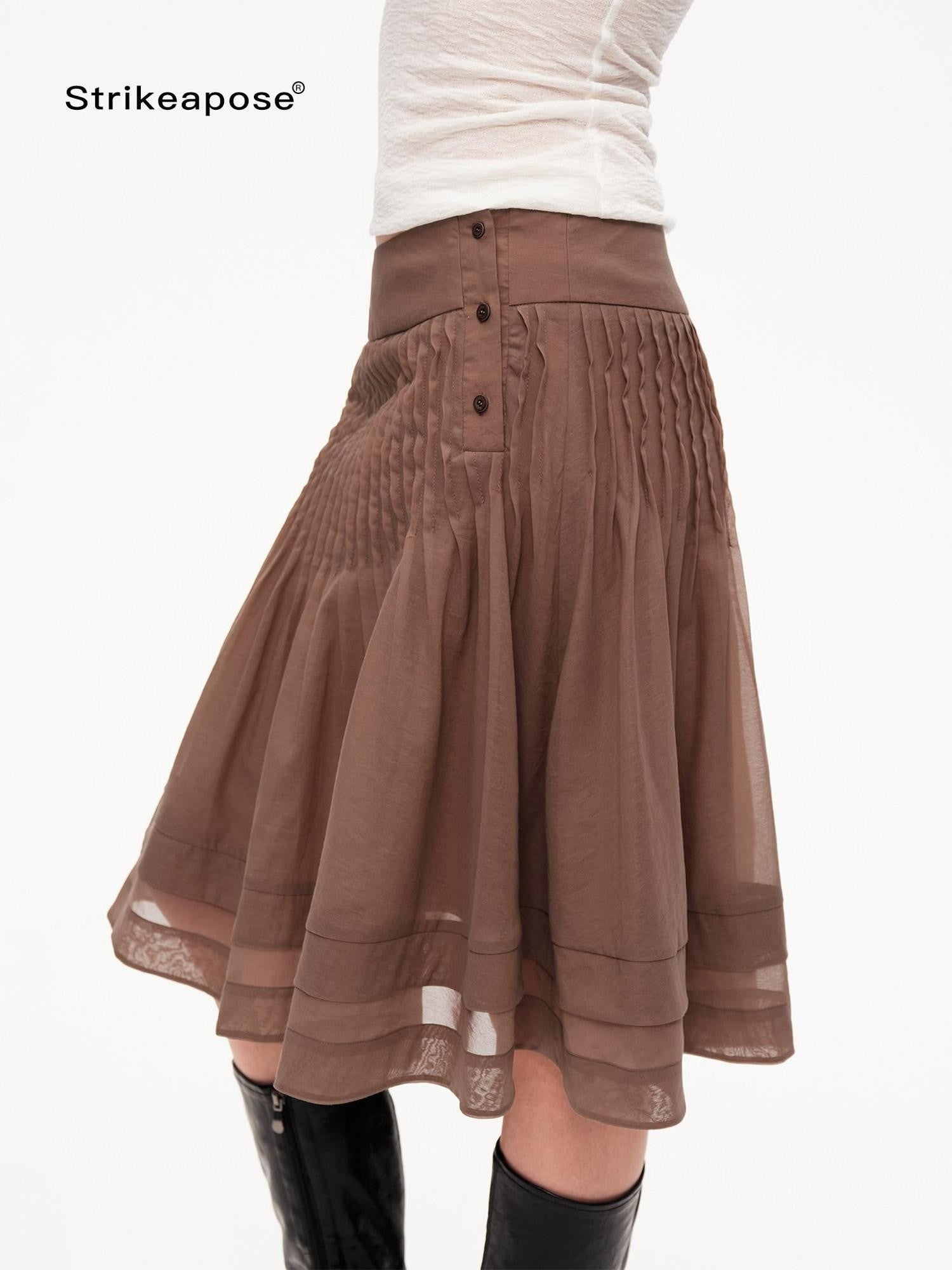 STRIKE A POSE Tuck Pleat Low Waist Zipper Women&