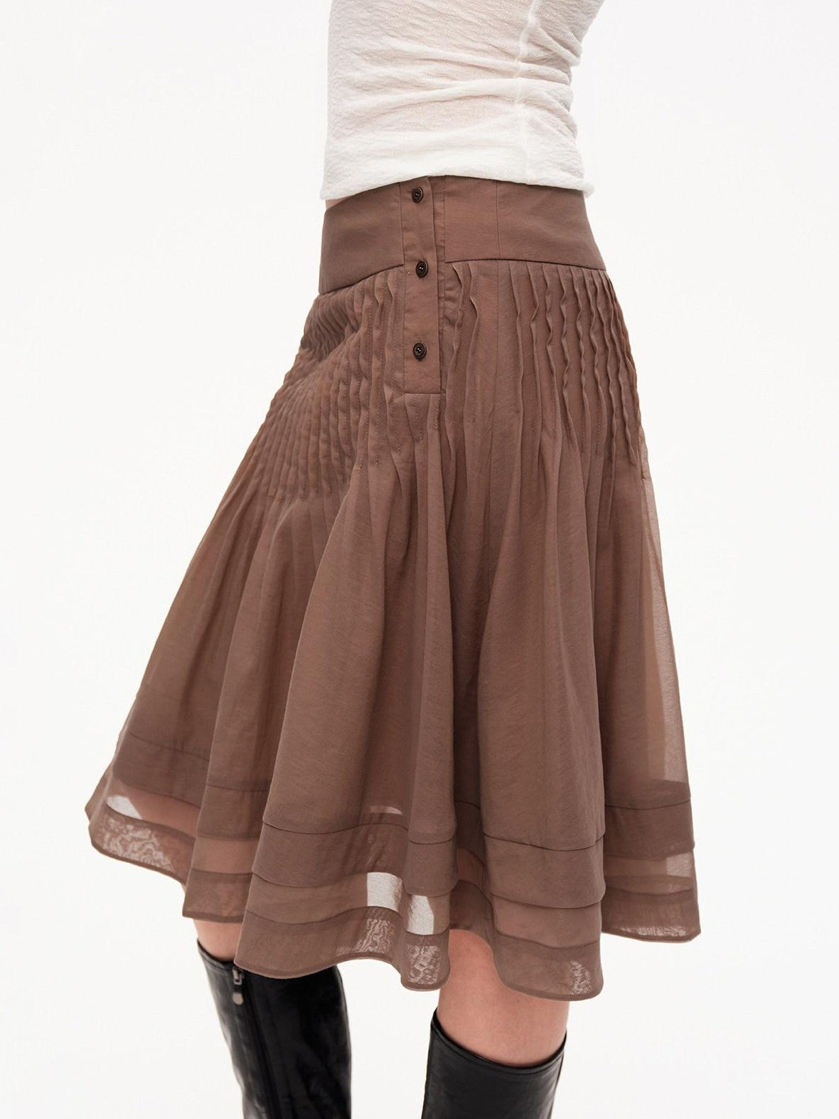 STRIKE A POSE Tuck Pleat Low Waist Zipper Women&