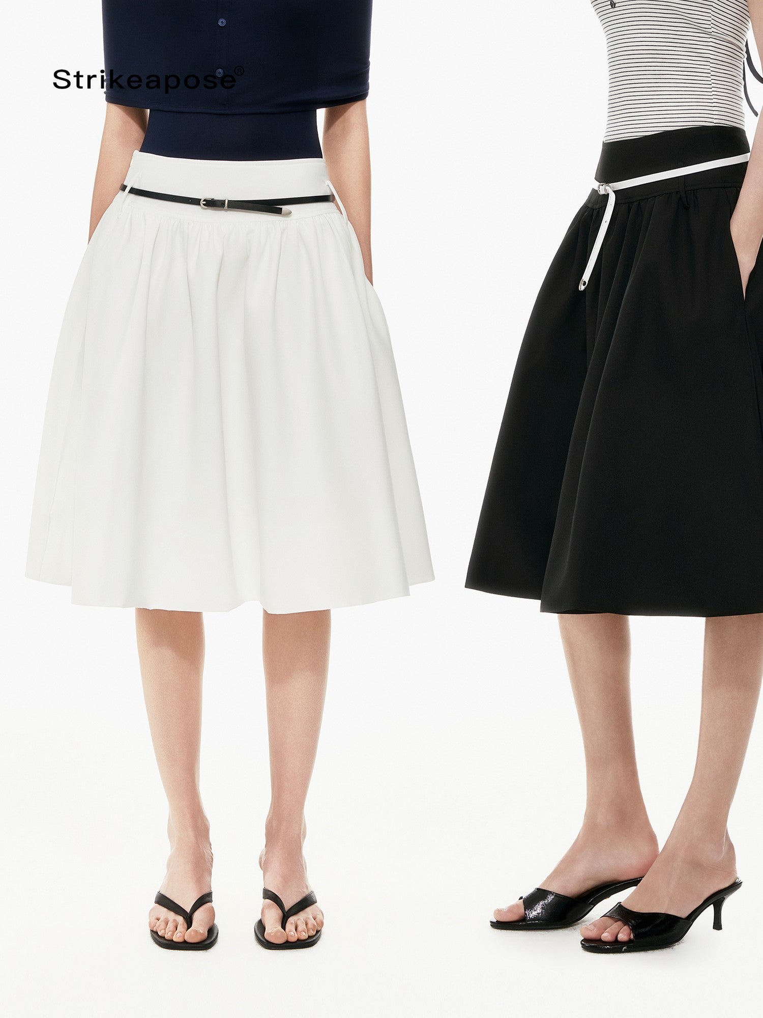 STRIKE A POSE Two Tone Structured High Waist Pleated Belted Women&