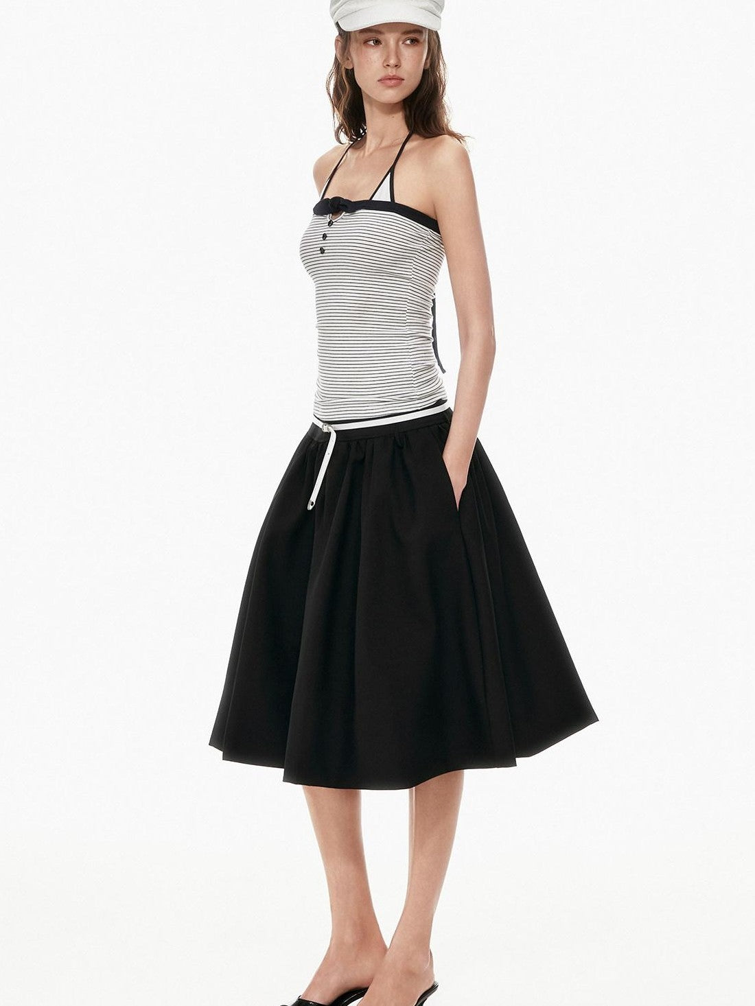 STRIKE A POSE Two Tone Structured High Waist Pleated Belted Women&