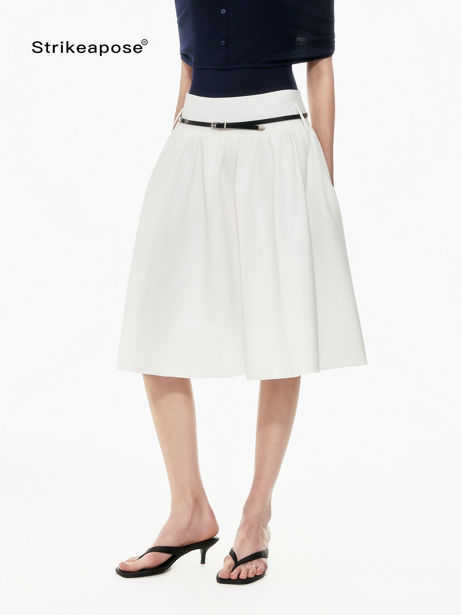 STRIKE A POSE Two Tone Structured High Waist Pleated Belted Women&