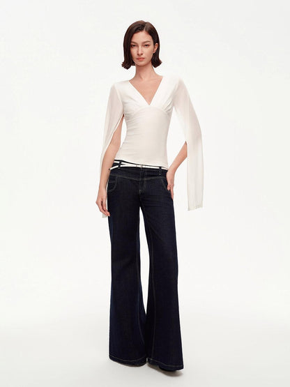 STRIKE A POSE Two Way V-neck Side Slit Mesh Sleeve Women&
