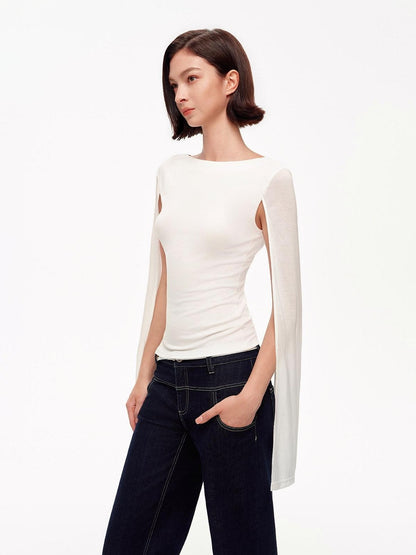 STRIKE A POSE Two Way V-neck Side Slit Mesh Sleeve Women&