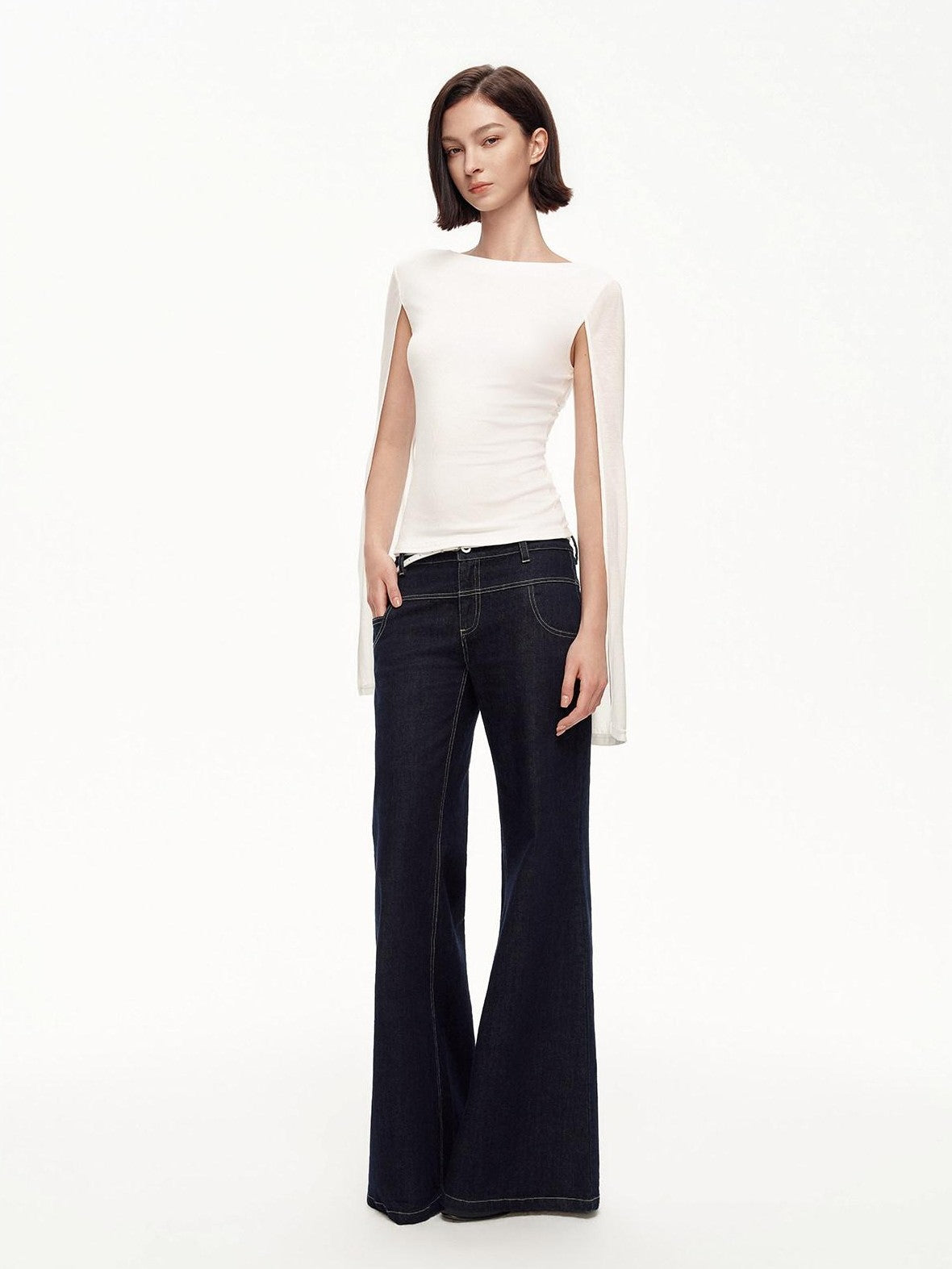 STRIKE A POSE Two Way V-neck Side Slit Mesh Sleeve Women&