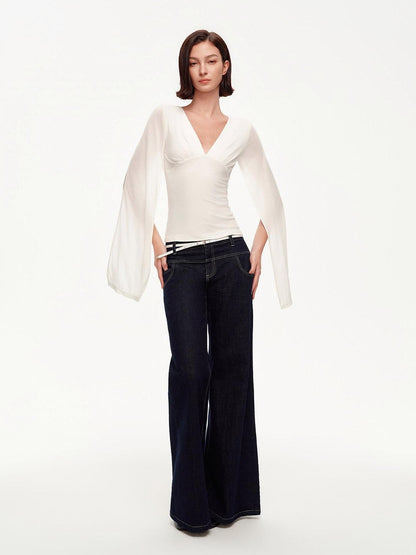 STRIKE A POSE Two Way V-neck Side Slit Mesh Sleeve Women&