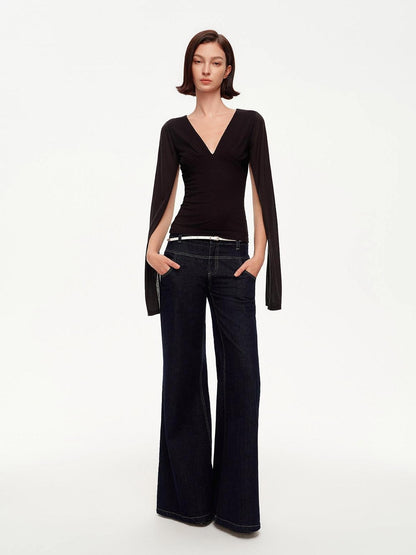 STRIKE A POSE Two Way V-neck Side Slit Mesh Sleeve Women&