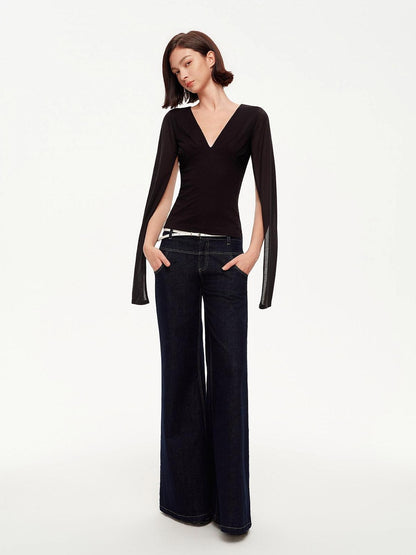 STRIKE A POSE Two Way V-neck Side Slit Mesh Sleeve Women&