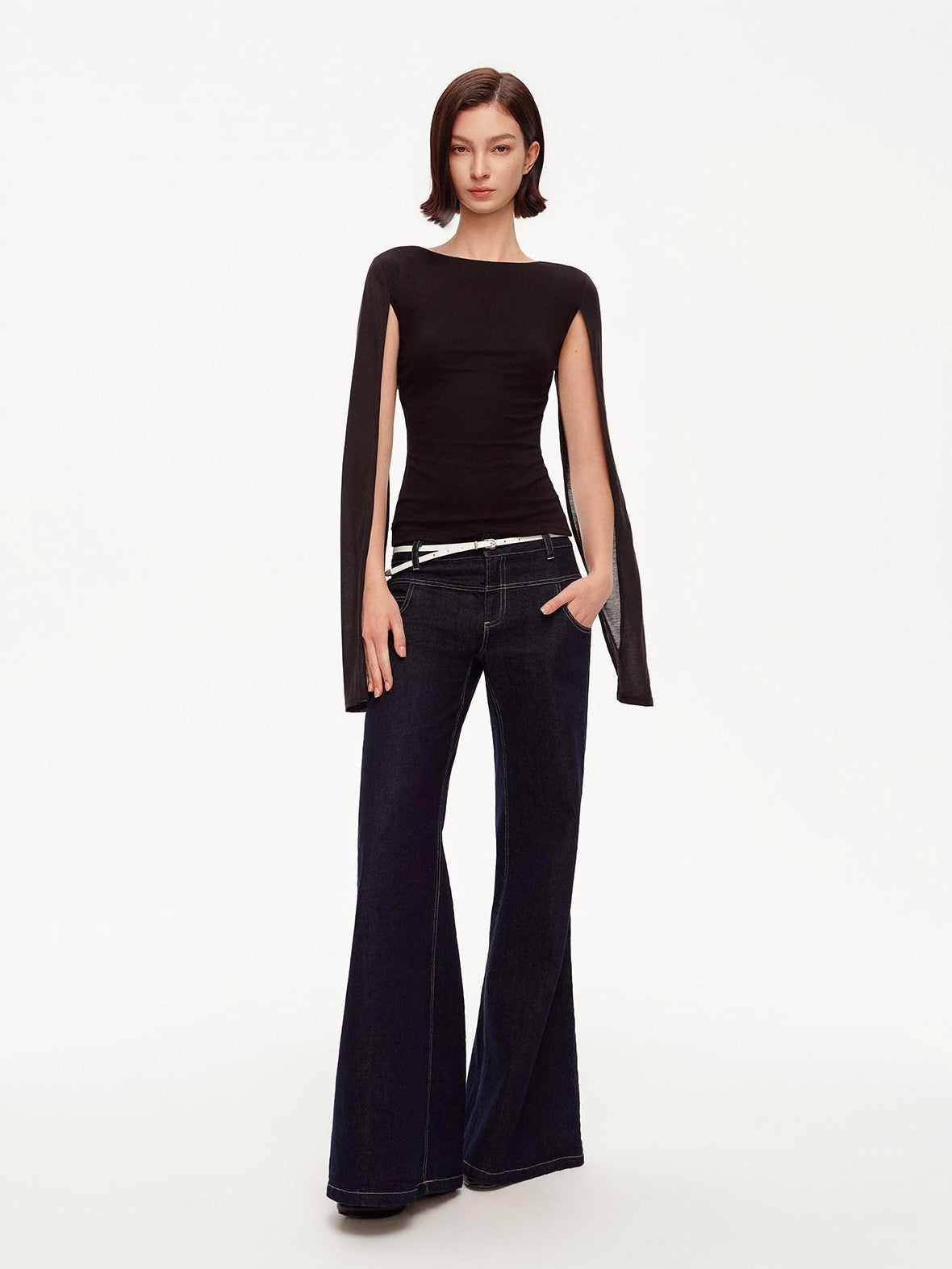 STRIKE A POSE Two Way V-neck Side Slit Mesh Sleeve Women&