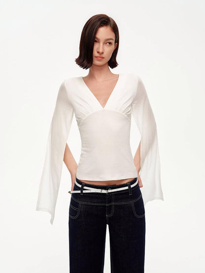 STRIKE A POSE Two Way V-neck Side Slit Mesh Sleeve Women&
