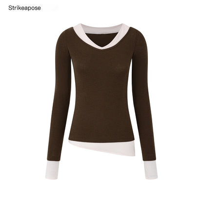 STRIKE_A_POSE_V-neck_Color_Block_Faux_Two_Piece_Women&