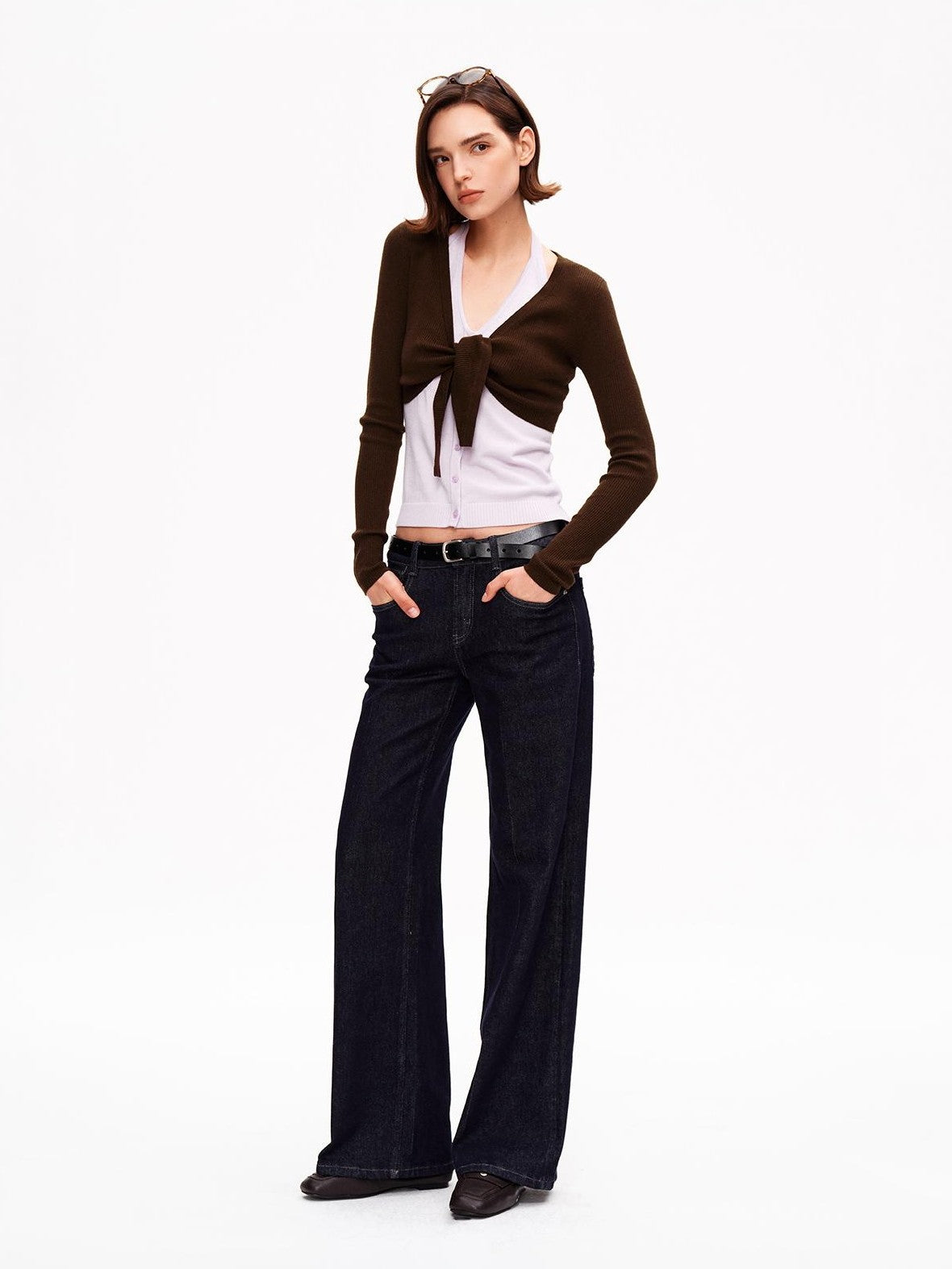 STRIKE A POSE V-neck Colorblock Two Piece Cardigan Knit Shawl Women&