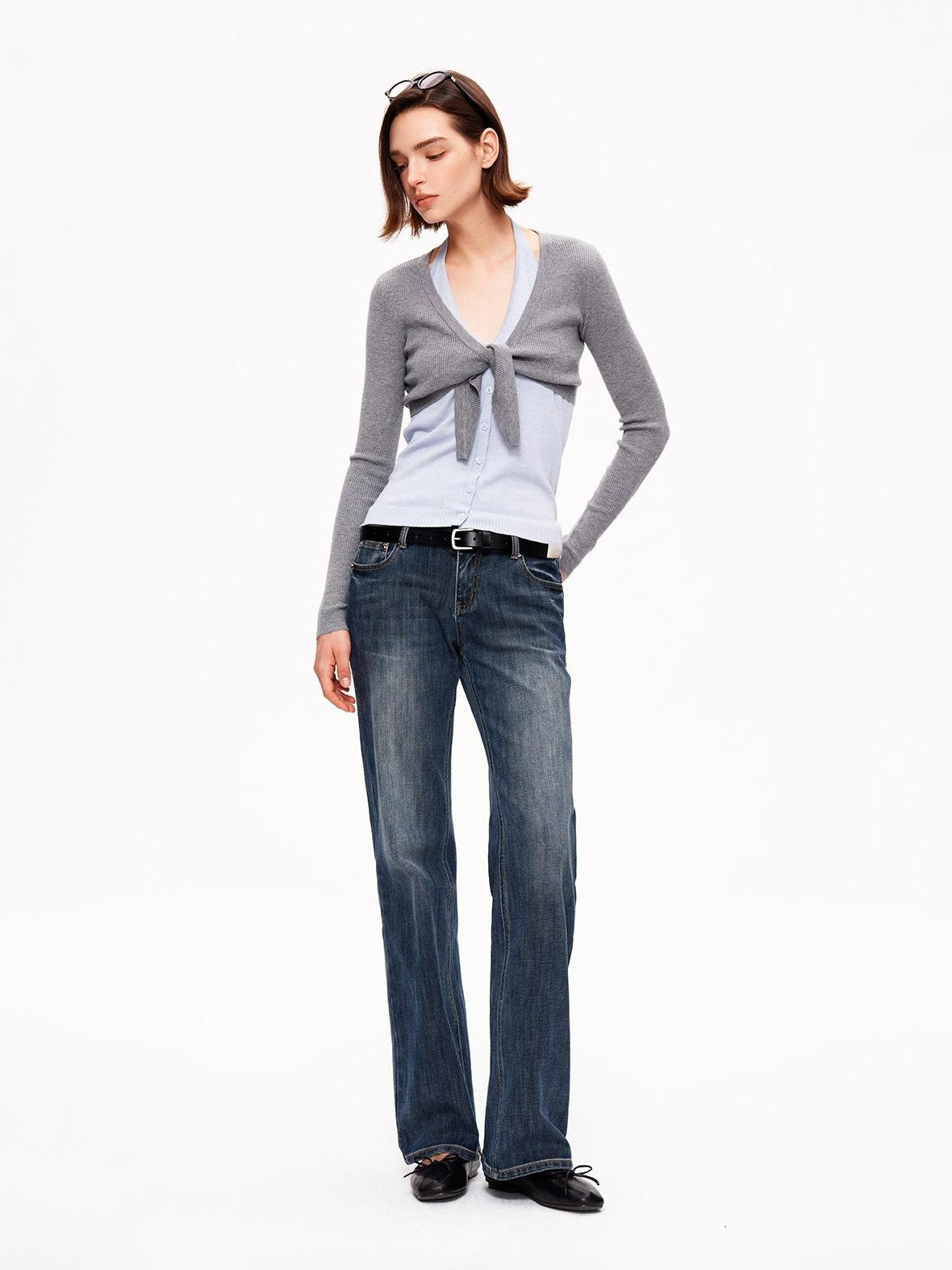STRIKE A POSE V-neck Colorblock Two Piece Cardigan Knit Shawl Women&