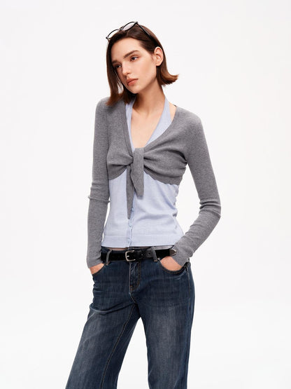 STRIKE A POSE V-neck Colorblock Two Piece Cardigan Knit Shawl Women&