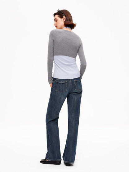 STRIKE A POSE V-neck Colorblock Two Piece Cardigan Knit Shawl Women&