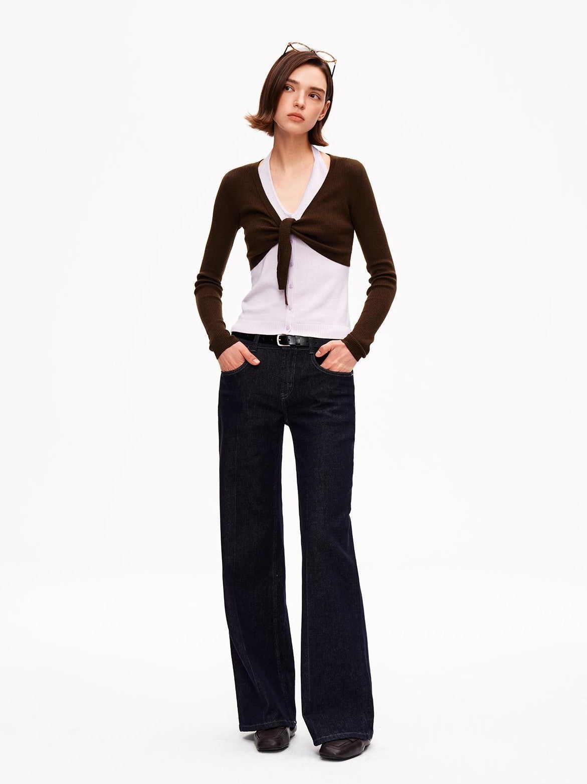 STRIKE A POSE V-neck Colorblock Two Piece Cardigan Knit Shawl Women&