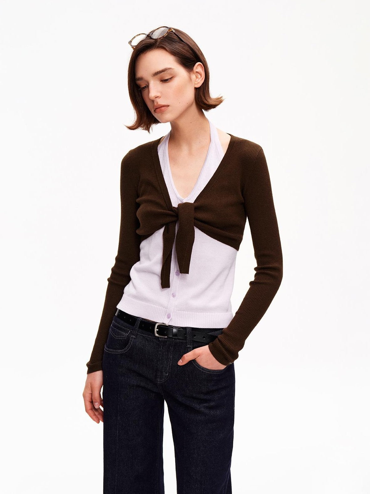 STRIKE A POSE V-neck Colorblock Two Piece Cardigan Knit Shawl Women&