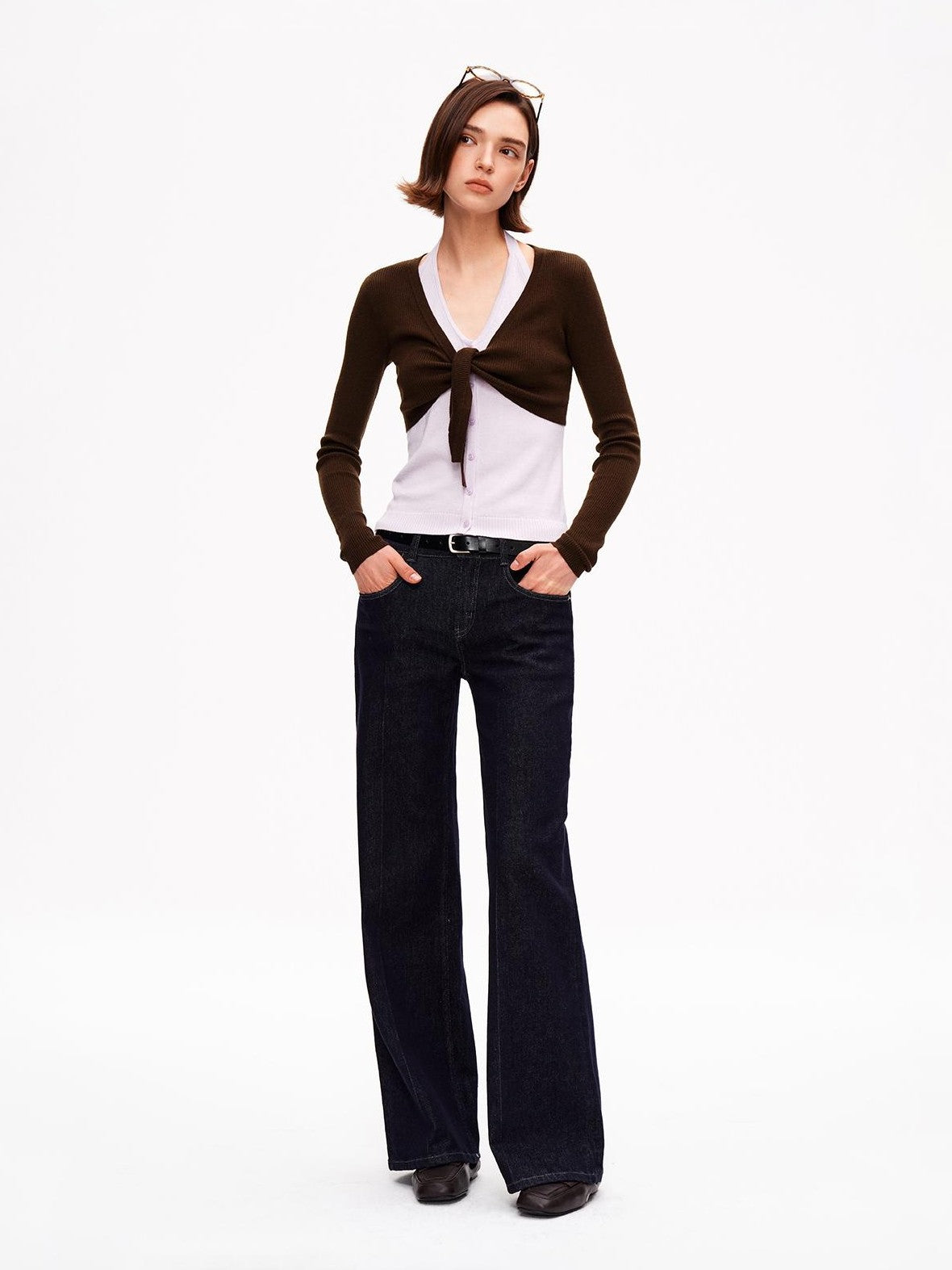 STRIKE A POSE V-neck Colorblock Two Piece Cardigan Knit Shawl Women&