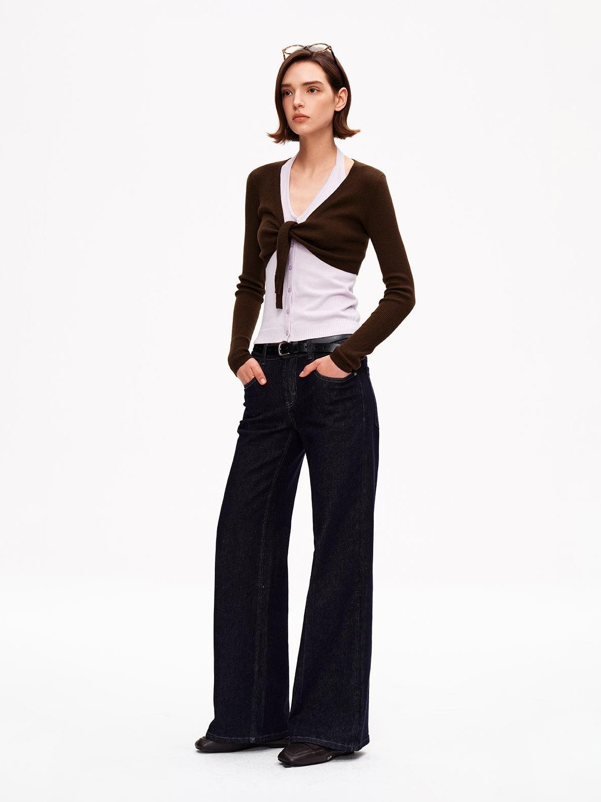 STRIKE A POSE V-neck Colorblock Two Piece Cardigan Knit Shawl Women&