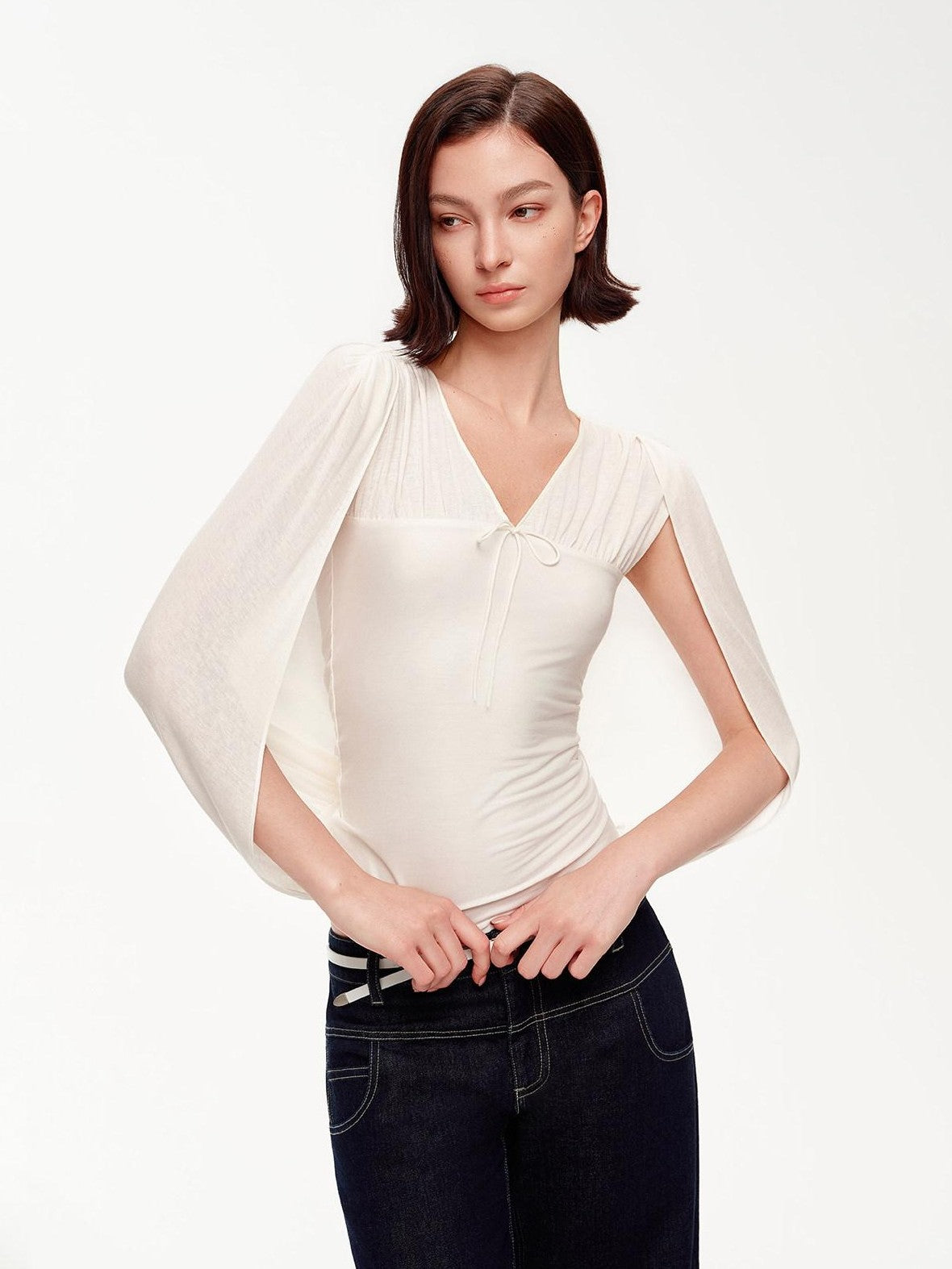 STRIKE A POSE V-neck Tie Cape Batwing Waist Cinch Women&