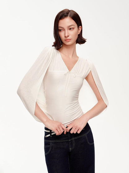 STRIKE A POSE V-neck Tie Cape Batwing Waist Cinch Women&