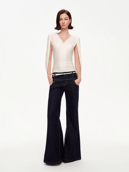 STRIKE A POSE V-neck Tie Cape Batwing Waist Cinch Women&