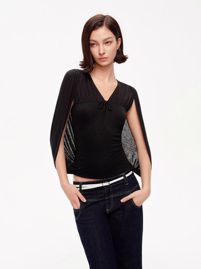 STRIKE A POSE V-neck Tie Cape Batwing Waist Cinch Women&