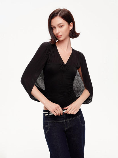 STRIKE A POSE V-neck Tie Cape Batwing Waist Cinch Women&