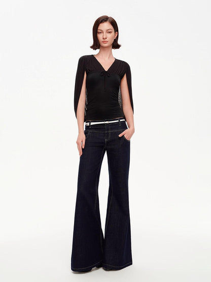 STRIKE A POSE V-neck Tie Cape Batwing Waist Cinch Women&