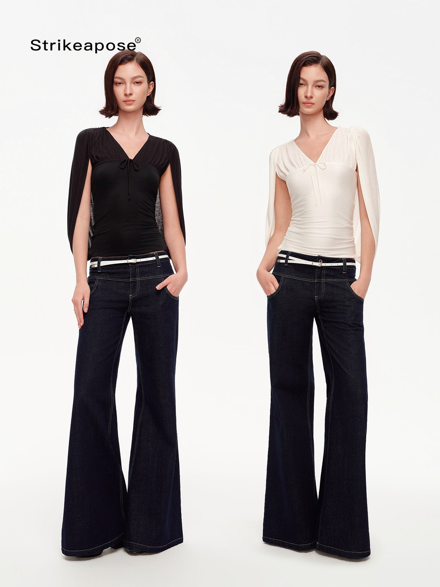 STRIKE A POSE V-neck Tie Cape Batwing Waist Cinch Women&
