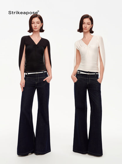 STRIKE A POSE V-neck Tie Cape Batwing Waist Cinch Women&