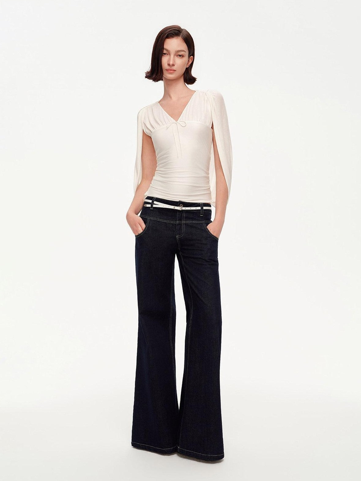 STRIKE A POSE V-neck Tie Cape Batwing Waist Cinch Women&