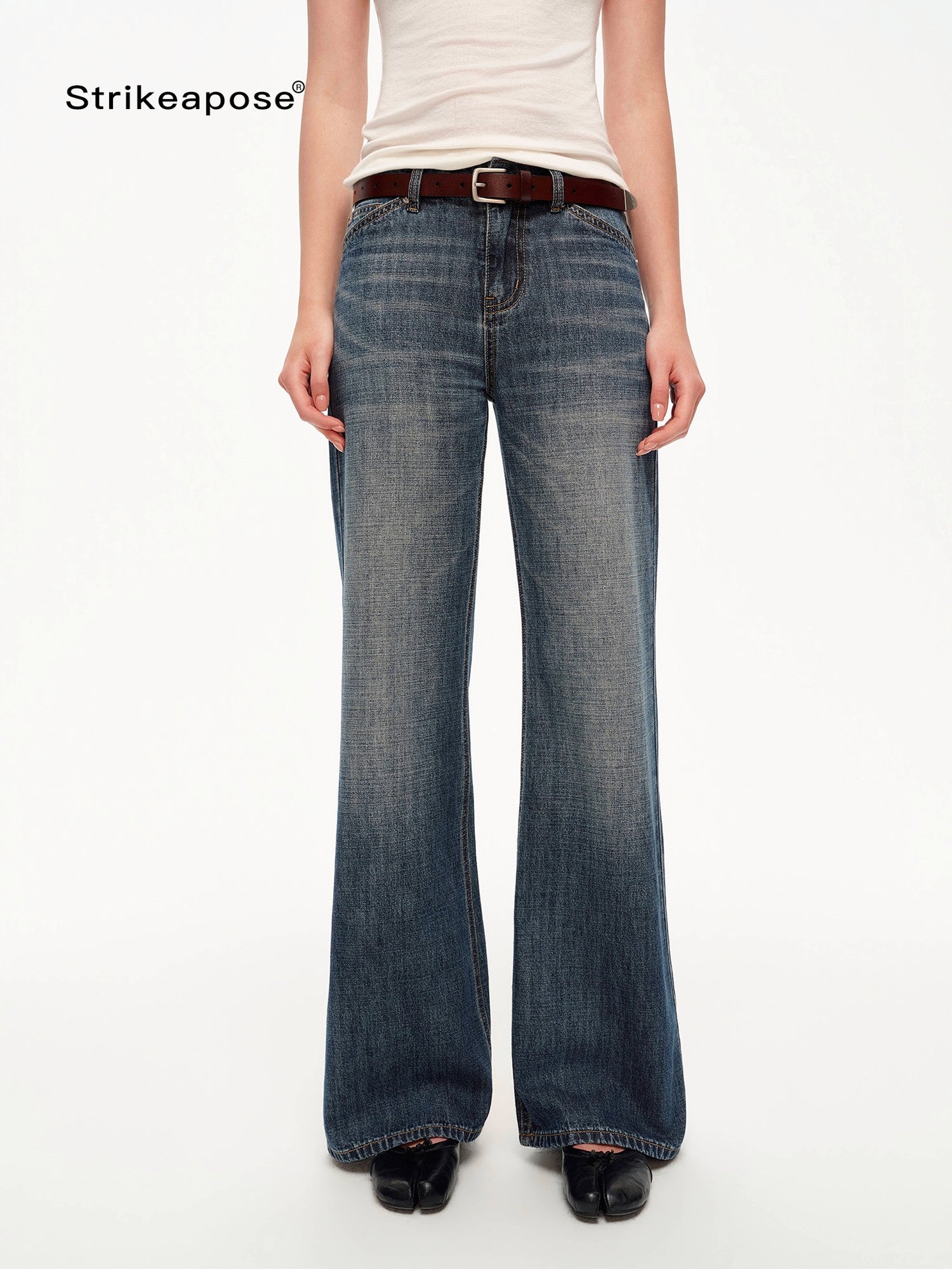 STRIKE A POSE Vintage Blue Gray Washed Low Rise Microstretch Flare Women&
