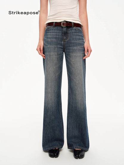 STRIKE A POSE Vintage Blue Gray Washed Low Rise Microstretch Flare Women&