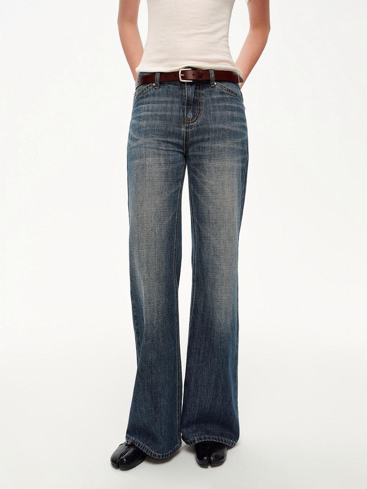 STRIKE A POSE Vintage Blue Gray Washed Low Rise Microstretch Flare Women&